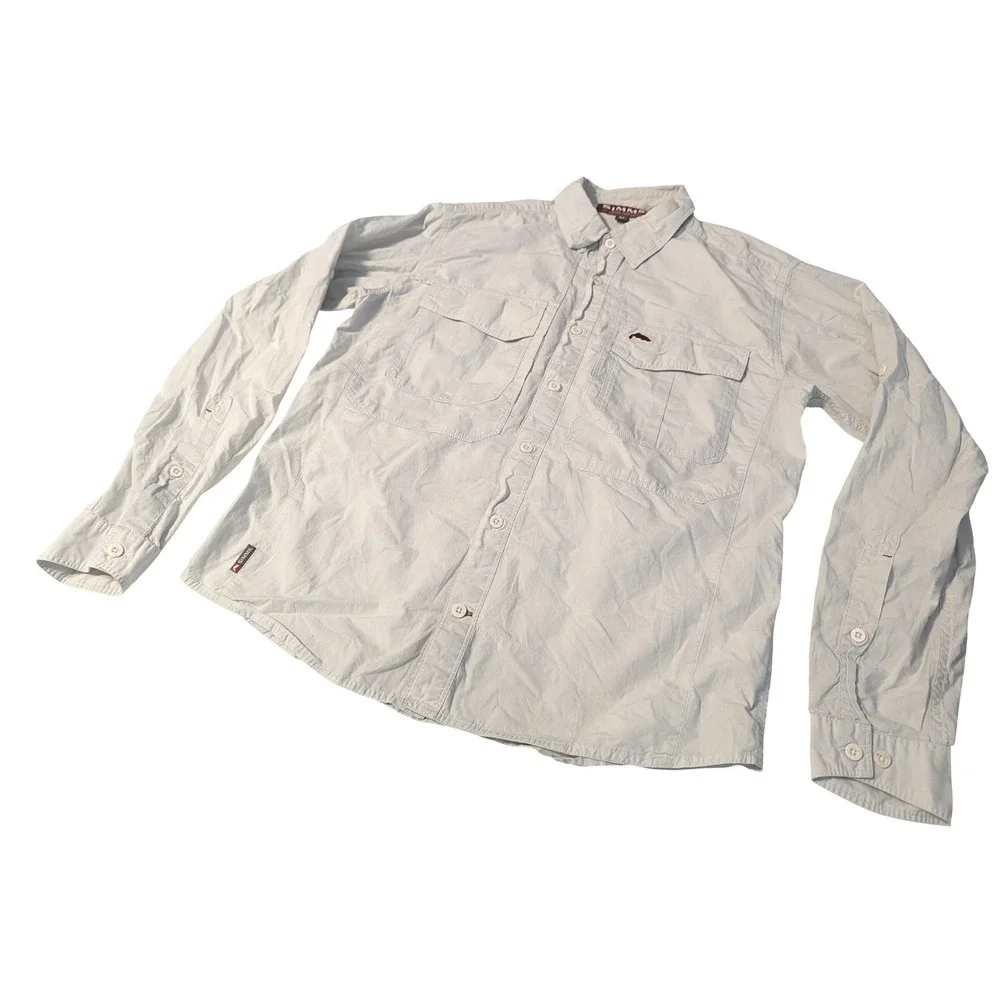 Simms‎ Fishing Products Mens Medium Off-White Long Sleeve Vented Cotton Shirt